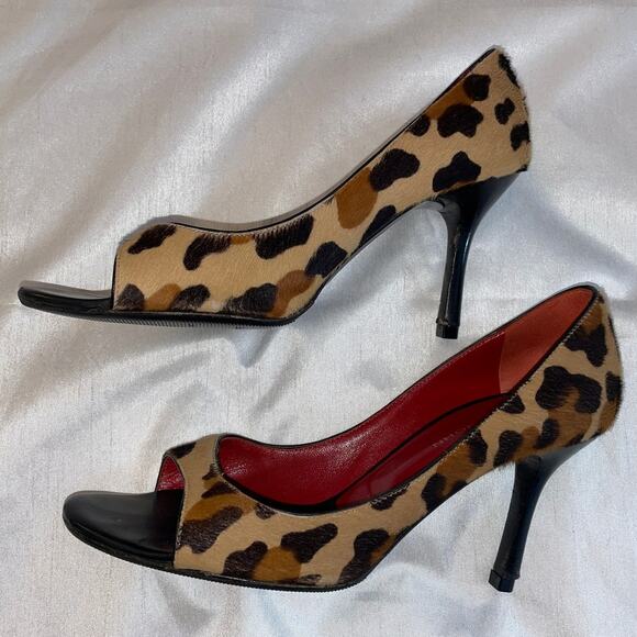 St. John Leopard Print Open Toe Heels - Size 39 - Leather &‎ Calf Hair - Picture 3 of 16